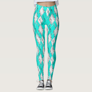 Neon turquoise geometrisch patroon. leggings