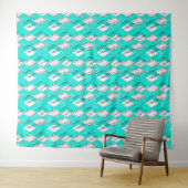 Neon turquoise geometrisch patroon. wandkleed (In Situ (horizontaal))