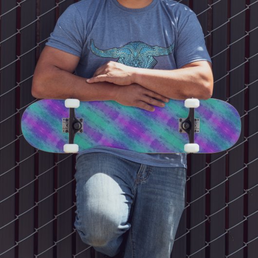 Neon Turquoise & Paarse strepen Persoonlijk Skateboard (Buiten 3)