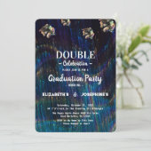 Neon Twee Afgestudeerden Dubbele Afstudeerfeest 20 Kaart (Staand voorkant)