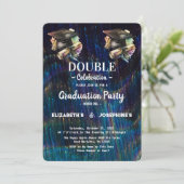 Neon Twee Afgestudeerden Dubbele Afstudeerfeest 20 Kaart (Staand voorkant)
