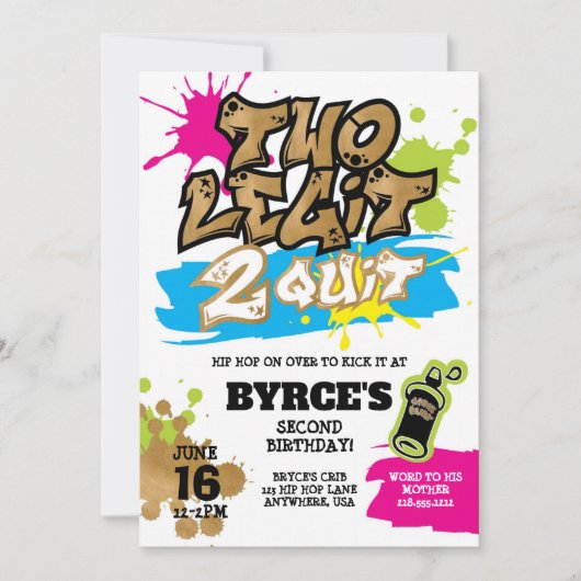 Neon Two Legit to Quit 2e verjaardag Uitnodiging (Voorkant)