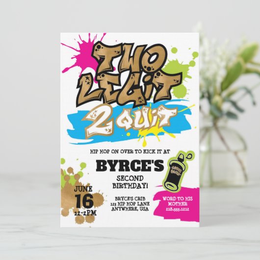 Neon Two Legit to Quit 2e verjaardag Uitnodiging (Staand voorkant)