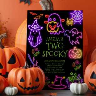 Neon Two Spooky verjaardagsfeestje uitnodiging