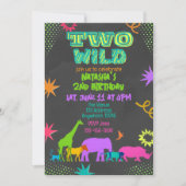 Neon Two Wild Animals 2nd Birthday Kaart (Voorkant)