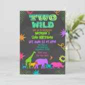 Neon Two Wild Animals 2nd Birthday Kaart (Staand voorkant)