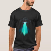 Neon UFO Abduction Over Pine Forest T-shirt (Voorkant)
