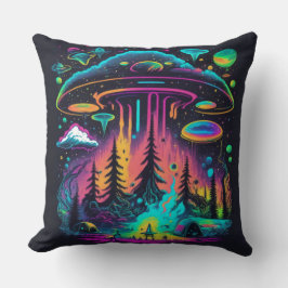 Neon UFO en Alien Scene psychedelische kunst Kussen