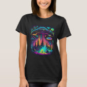 Neon UFO en Alien Scene Psychedelische Kunst T-shirt (Voorkant)
