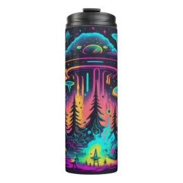 Neon UFO en Alien Scene Psychedelische Kunst Thermosbeker