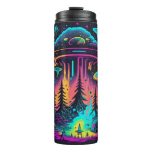 Neon UFO en Alien Scene Psychedelische Kunst Thermosbeker