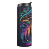 Neon UFO en Alien Scene Psychedelische Kunst Thermosbeker (Gedraaid links)