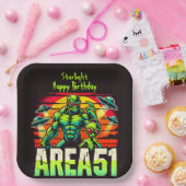 Neon UFO's zweven boven Area 51 Papieren Bordje (Feest)