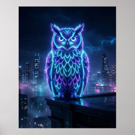 Neon Uil Middernacht Silhouet Poster
