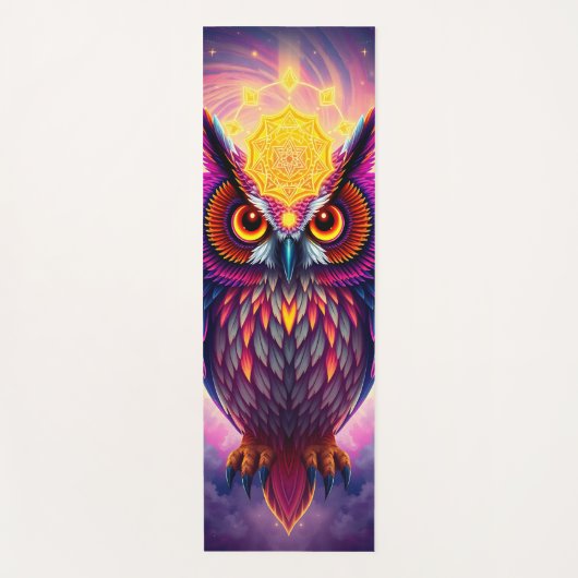 Neon Uil Portret: Psychedelische Wervelende Kunst Yogamat (Voorkant)