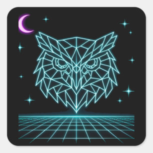Neon Uil Synthwave - Retro Nachtwacht Vierkante Sticker