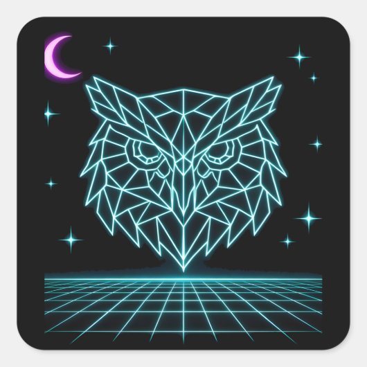 Neon Uil Synthwave - Retro Nachtwacht Vierkante Sticker (Voorkant)