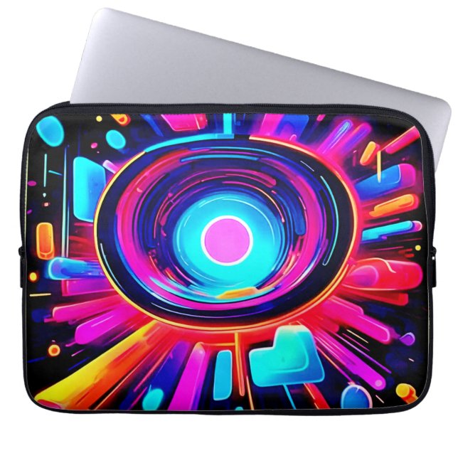 Neon Uitbarsting: Abstracte Energie Laptop Sleeve (Voorkant)