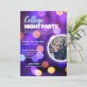 Neon uitnodiging voor feest op de universiteit, (Staand voorkant)