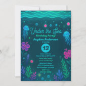 Neon Under the Sea Jellyfish Birthday Party Kaart (Voorkant)