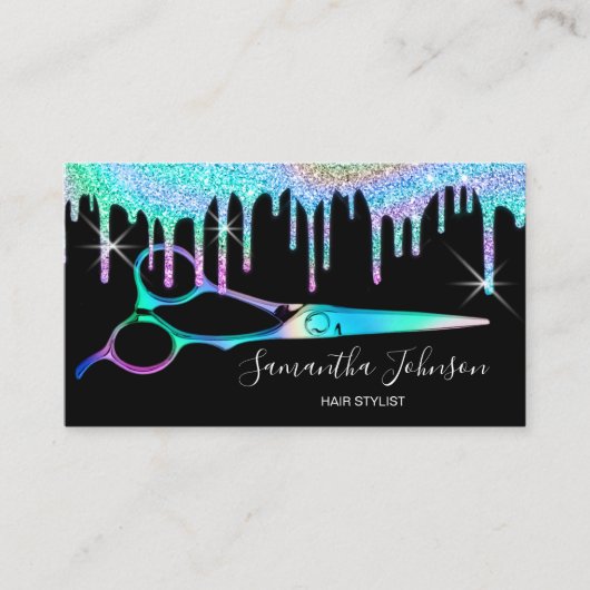 Neon Unicorn Holografisch kapster B Visitekaartje (Voorkant)