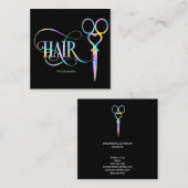 Neon Unicorn Holografisch kapster Vierkante Visitekaartje (Voorkant / Achterkant)