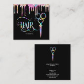 Neon Unicorn Holografisch kapster Vierkante Visitekaartje (Voorkant / Achterkant)