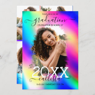 Neon Unicorn Holographic Photo Collage Afstuderen Kaart