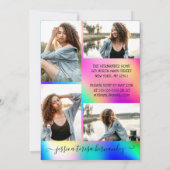 Neon Unicorn Holographic Photo Collage Quinceañera Kaart (Achterkant)