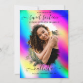 Neon Unicorn Holographic Photo Collage Sweet 16 Kaart (Voorkant)