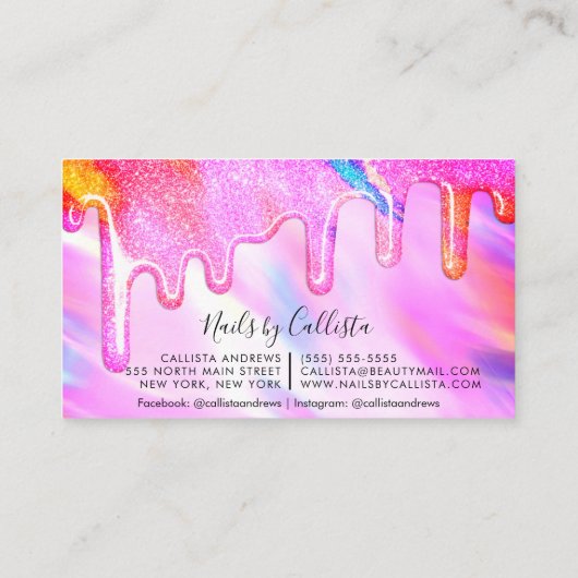 Neon Unicorn Holographic Thick Glitter Drift Nails Visitekaartje (Achterkant)