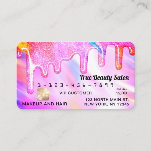 Neon Unicorn Holographic Thick Glitter Drip Credit Visitekaartje (Voorkant)