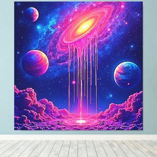 Neon Universe: Dripping Starlight Canvas Afdruk (Insitu (Houten vloer))