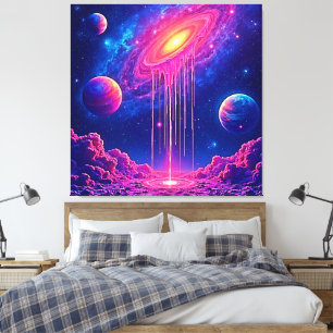 Neon Universum: Druppelende Sterrenlicht Canvas Afdruk