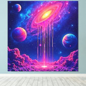 Neon Universum: Druppelende Sterrenlicht Canvas Afdruk (Insitu (Houten vloer))