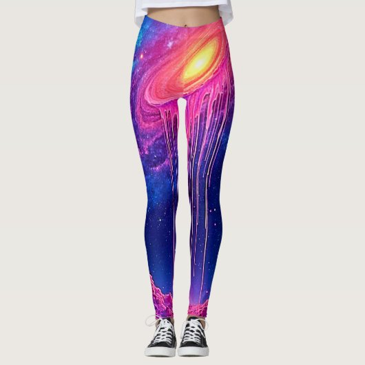 Neon Universum: Druppelende Sterrenlicht Leggings (Voorkant)