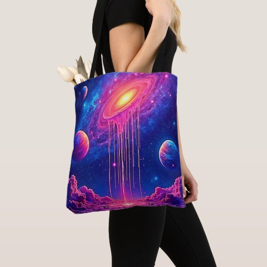 Neon Universum: Druppelende Sterrenlicht Tote Bag (Dichtbij)