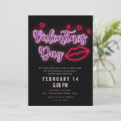 Neon Valentijnsdag Lippen Uitnodiging (Staand voorkant)