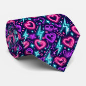 Neon Valentine Hearts Seamless Pattern Modern Love Stropdas (Opgerold)