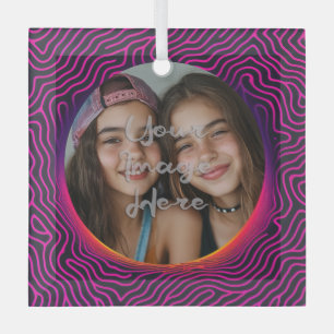 Neon Vaporwave Swirl Custom Photo Lijst Glas Ornament