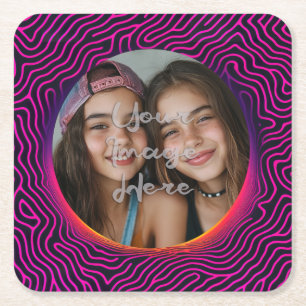 Neon Vaporwave Swirl Custom Photo Lijst Kartonnen Onderzetters