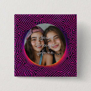 Neon Vaporwave Swirl Custom Photo Lijst Vierkante Button 5,1 Cm