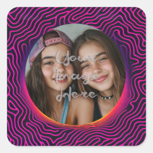 Neon Vaporwave Swirl Custom Photo Lijst Vierkante Sticker