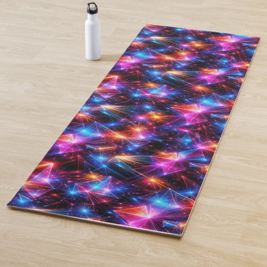 Neon veelhoekige abstract met explosies yogamat (In situ)