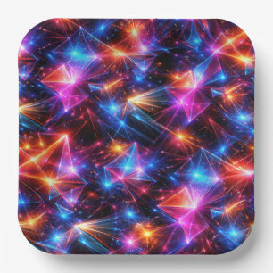 Neon veelhoekige abstracte met explosies papieren bordje