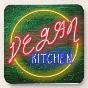 Neon Vegan Kitchen Sign Bier Onderzetter