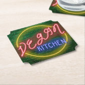 Neon Vegan Kitchen Sign Kartonnen Onderzetters (Gekanteld)