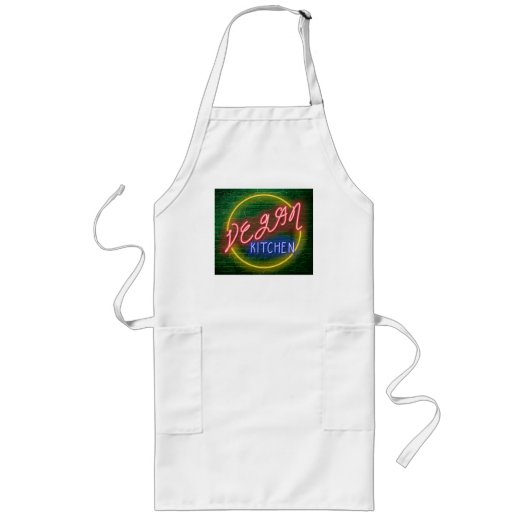 Neon Vegan Kitchen Sign Lang Schort (Voorkant)