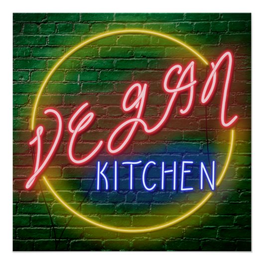 Neon Vegan Kitchen Sign Perfect Poster (Voorkant)