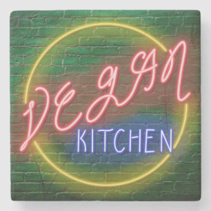 Neon Vegan Kitchen Sign Stenen Onderzetter